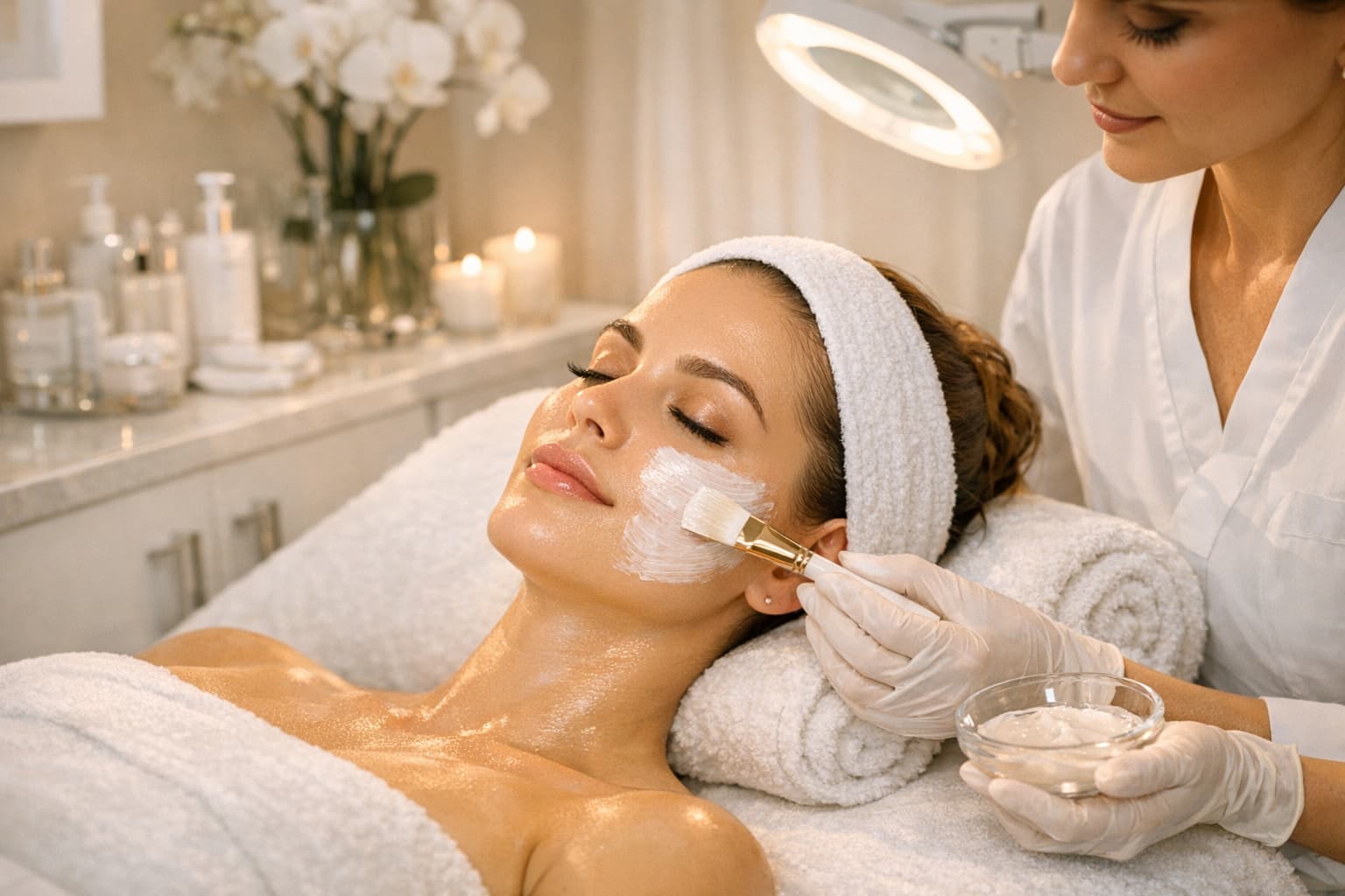 Woman receiving a premium med spa facial treatment