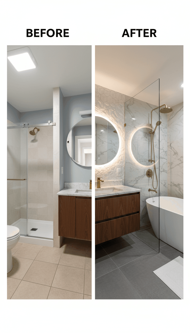 Bathroom before and after renovation